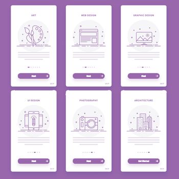 Material Design, UI, UX, GUI template set of Art, Web, Graphic, UI Design, Photography and Architecture for e-commerce business concept.