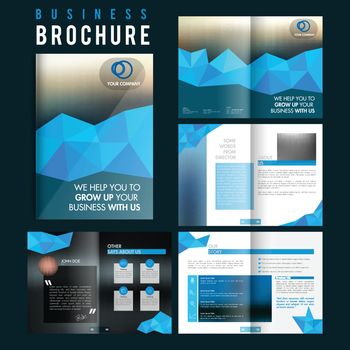 Eight Pages Business Brochure, Leaflet design with abstract low poly shape.
