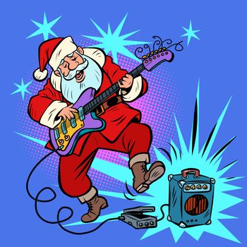playing the electric guitar. Santa Claus character Christmas new year. Comic cartoon pop art retro vector illustration drawing