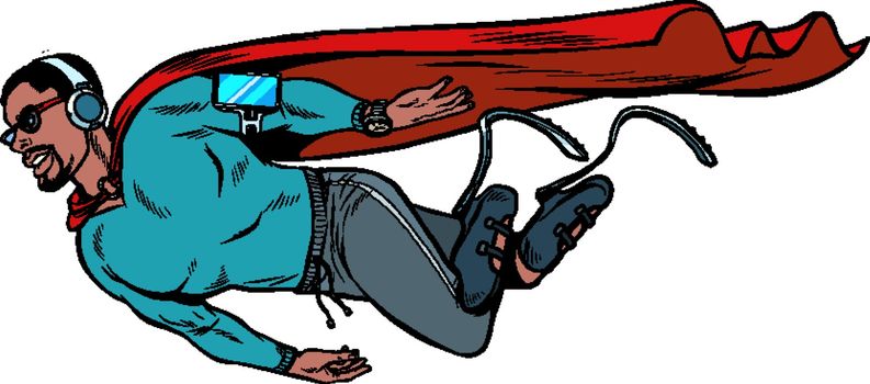 superhero fashion invalid with artificial legs. electronic gadgets. Pop art retro vector illustration kitsch vintage