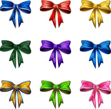 Set of colored bows. Cartoon style bows isolated on white background. Vector decorate clip art eps 10.