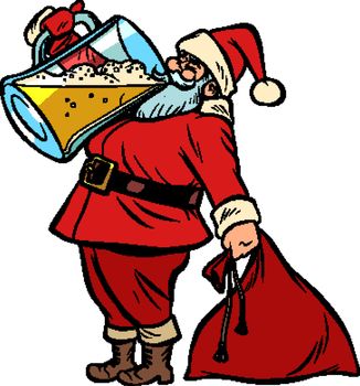 Santa Claus drinking beer. Christmas and New year. Comic cartoon pop art retro vector illustration drawing