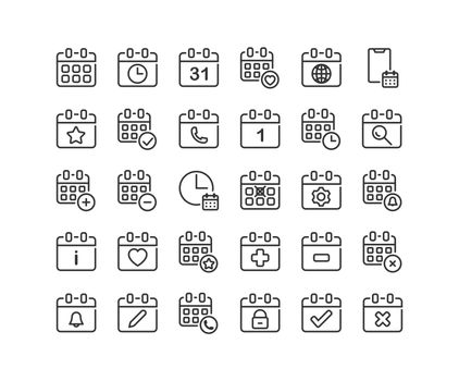 Calendar outline icon set. Vector and Illustration.