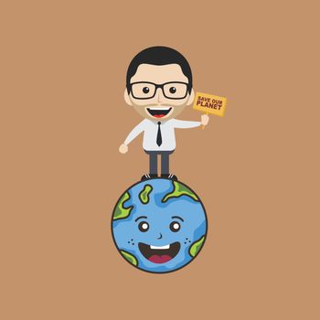 man holding sign save earth global warming campaign vector