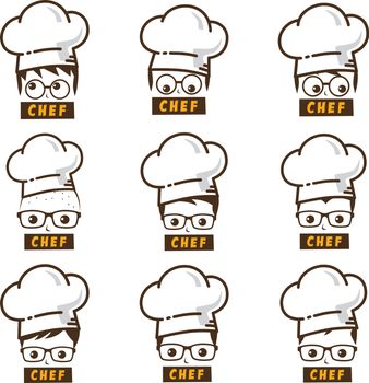 male master chef character cartoon art logo icon set vector
