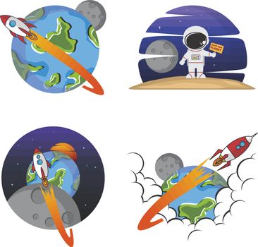 rocket ship launch space travel sign badge label logo set vector