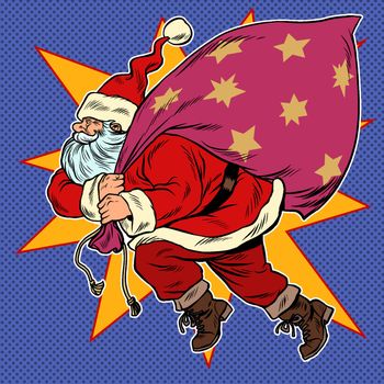 Santa Claus with a bag of gifts. Pop art retro vector illustration vintage kitsch 50s 60s