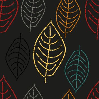 Contours of leaves. Black and white colors. Scandinavian style. White background. Seamless pattern. Primitive drawing. Children's illustration. Yellow umbrellas. For a different design