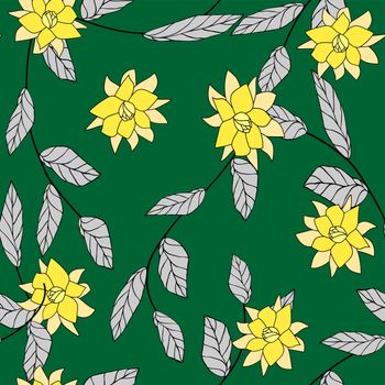 Seamless Spring Background With Flowers , Hand-Drawing