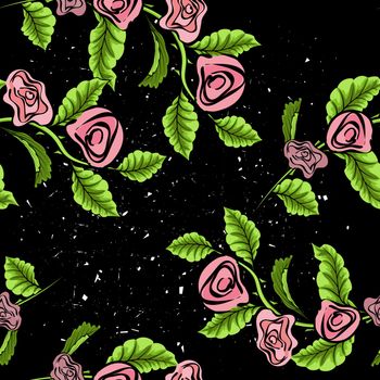Vector branch of red roses isolated on a black background
