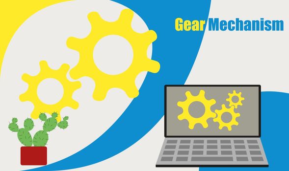 Gear mechanical vector illustration concept, people solved the problem with teamwork, can be used for, landing page, template, ui, web, mobile app, poster, banner, flyer.