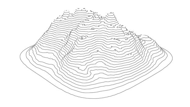 Curve lines in the shape of a part of a mountain range. Vector illustration is derived from 3D rendering. Black lines on a white background