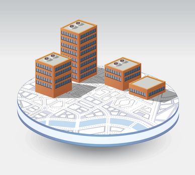 Isometric vector red house on a round base