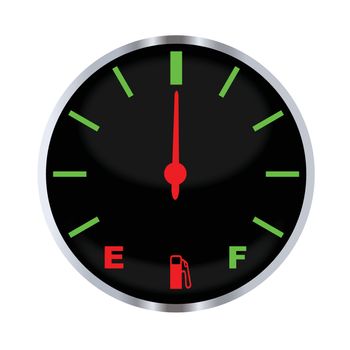 A typical vehicle fuel gauge at the half way mark