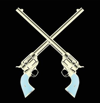Two long barel six guns crossed set on a color background