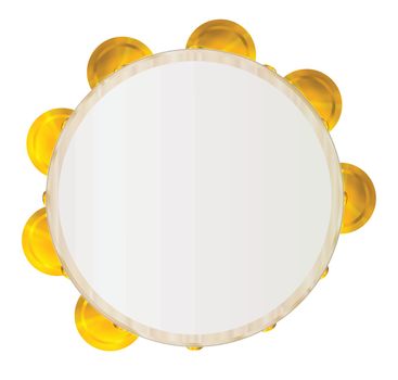 A typical traditional musical tambourine set over a white background
