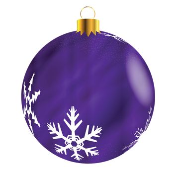 A glossy purple Christmas decoration with snowflake patterns isolatedon a white background.