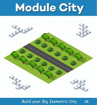 Urban module for the construction and design of large isometric city. Country park with trees