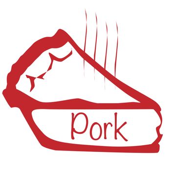 Cartoon depiction of a hot pork pie slice over a white background