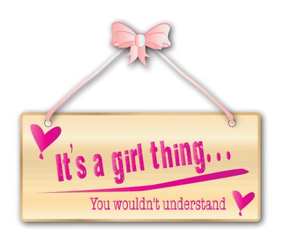 its a girl thing, Hen Night, girls, night, out, girl, female, women, only, sign in woodgrain with light pink ribbon and bow over a white background with love cartoon hearts