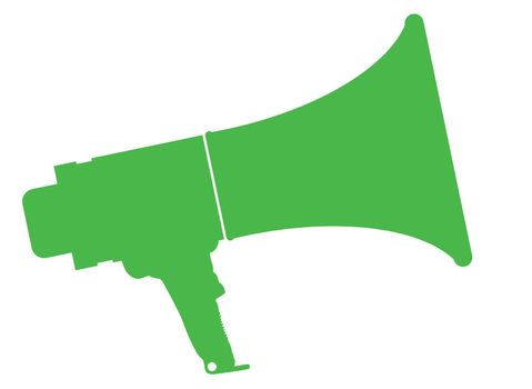 A green megaphone isolated over a white background