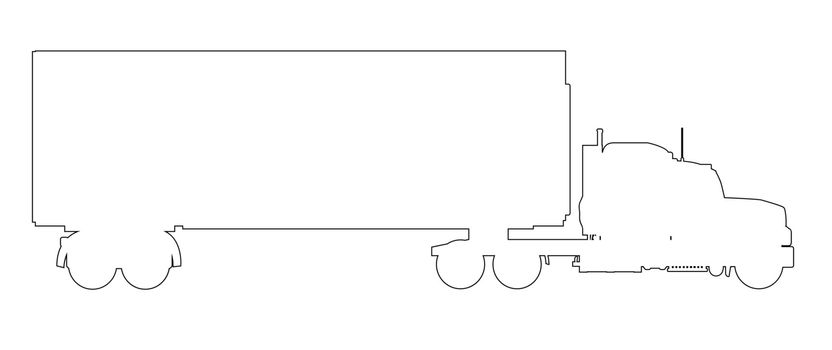 A large lorry in black outline on a white background