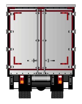 The rear end of a large lorry over a white background