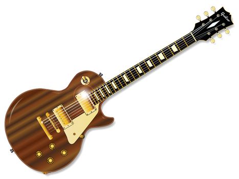 The definitive rock and roll guitar in mahogany isolated over a white background.