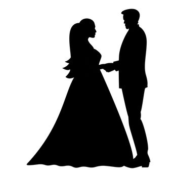 Bride and groom holding hands icon black colour image
