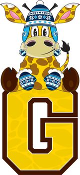 Cute Cartoon G is for Giraffe in Wooly Hat Alphabet Learning Illustration - By Mark Murphy Creative