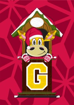 Cute Cartoon G is for Giraffe in Santa Claus Hat Alphabet Learning Illustration - By Mark Murphy Creative