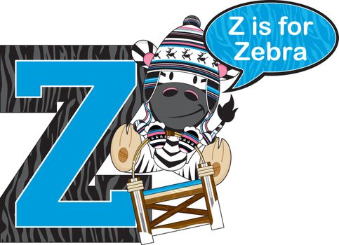 Cute Cartoon Z is for Zebra in Wooly Hat Alphabet Learning Illustration - By Mark Murphy Creative