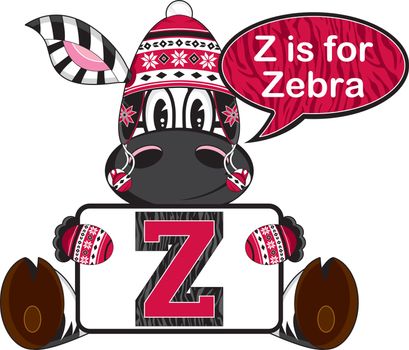 Cute Cartoon Z is for Zebra in Wooly Hat Alphabet Learning Illustration - By Mark Murphy Creative