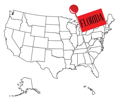 An outline map of USA with a knob pin in the state of Florida