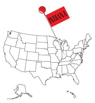 An outline map of USA with a knob pin in the state of Indiana