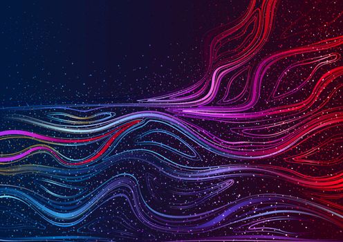 Rainbow Contour Lines on Dark Background - Abstract Illustration with Colorful Curves and Glitter Effect, Vector Graphic