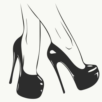 Vector girls in high heels. Fashion illustration. Female legs in shoes. Trendy picture in vogue style. Fashionable women. Stylish ladies.