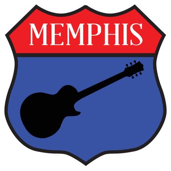 Route style traffic sign with the legend Memphis and guitar silhouette