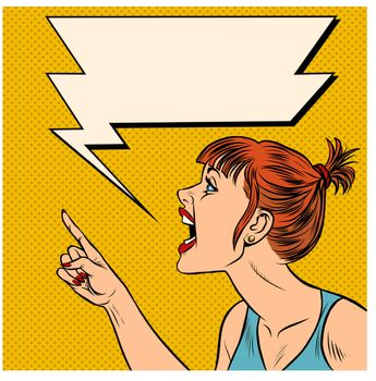 Angry woman threatens finger. Pop art retro vector illustration kitsch vintage 50s 60s