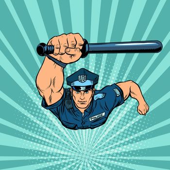 Police officer with a baton. Pop art retro vector illustration 50s 60s style