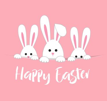 Vector illustration Happy Easter background with white Easter rabbit