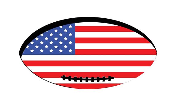 Flag of TheUnited States of America inset into a typical rugby ball oval
