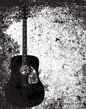 A typical acoustic guitar isolated over a grunge background