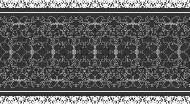 Elegant seamless lace edge with filigree victorian tracery on dark grey background