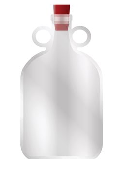 A large glass demijohn style container with rubber stopper and copy space