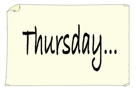 Thursday day of the week message on a paper sticker with curled corners