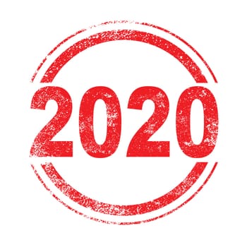 A 2020 red ink grunge stamp over a white background