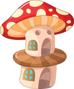 Red Brown Mushroom House Cartoon for your design