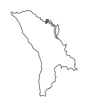 An isolated black line outline map of the country of Moldova