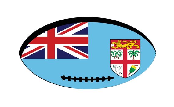 Flag of Fiji inset into a typical rugby ball oval